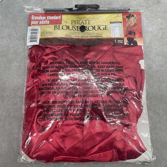 NWT Pirate Adult Costume Lot Red Blouse Mini Tricorn Hat Eye Patch Jewelry Set - Picture 5 of 12